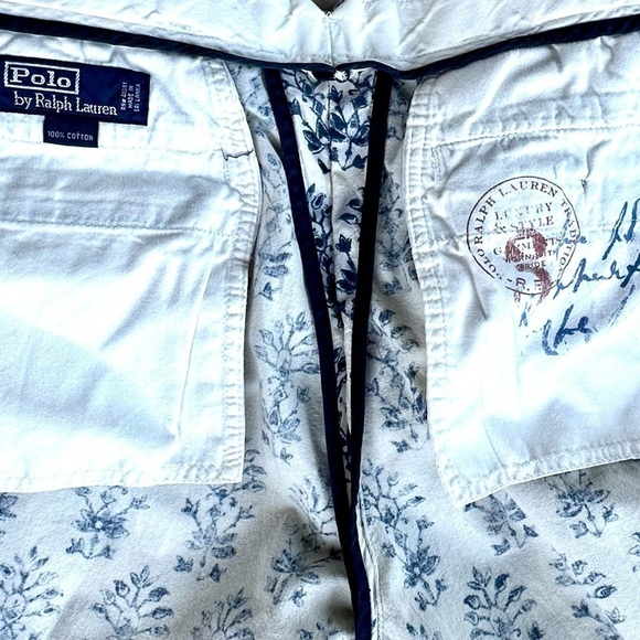 Vtg POLO Ralph Lauren Pants Mens 32 Blue / White Block Print Cotton - Picture 7 of 14